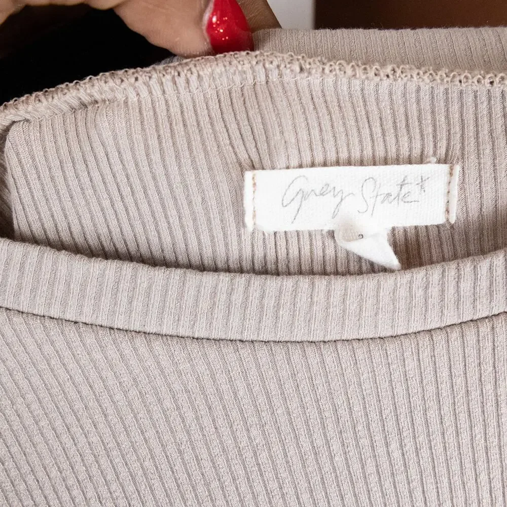 Grey State Ribbed Pullover Beige Sweater 3 - Picture 6 of 6